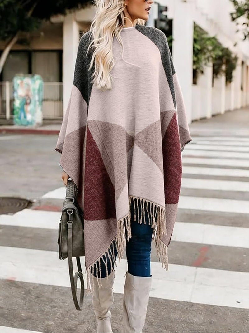 Moss Rose Women's Travel Plaid Shawl Wrap Open Front Poncho Cape for Fall Winter Holiday Gift - Image 3
